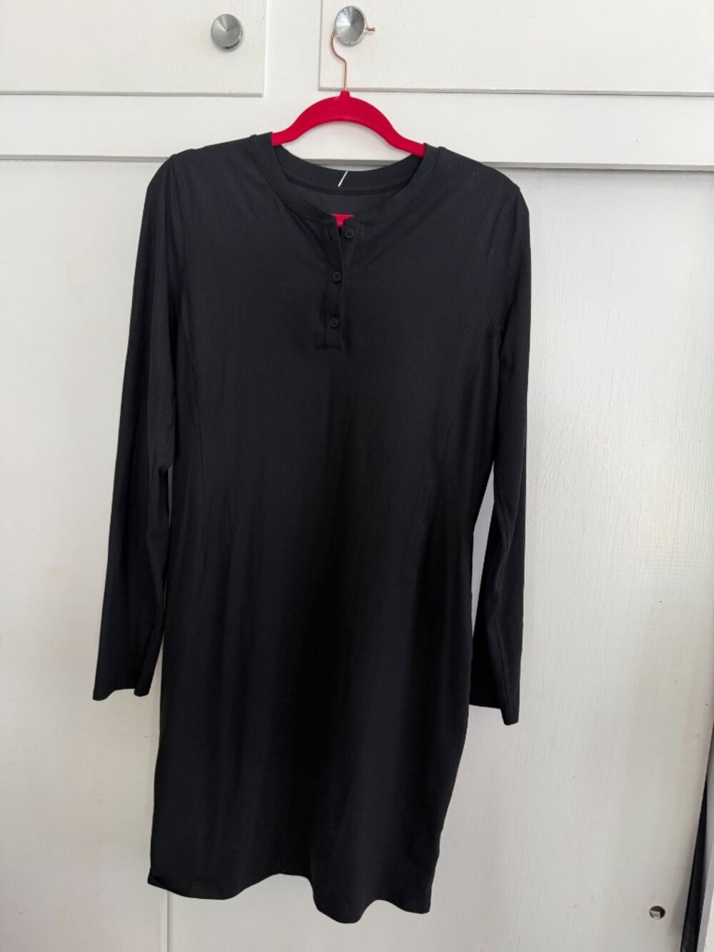 LULULEMON WOMENS ALL ALIGNED RIBBED LONG SLEEVE HENLEY DRESS BLACK SZ 12